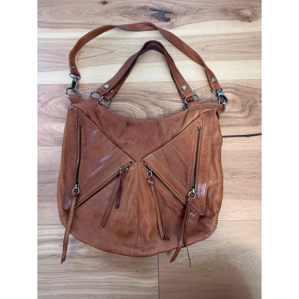 Marc New York Hobo Bag  Cognac Brown Leather Boho Hippie Y2K Multi Zip Shoulder